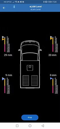 eLam Level V2-Plus App Interface Showing Level Reading | LevelUp RV NZ